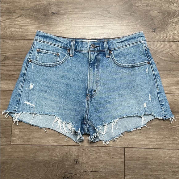 Abercrombie & Fitch Pants - Abercrombie & Fitch The Mom High Rise Curve Love Blue Stretch Jean Shorts 30